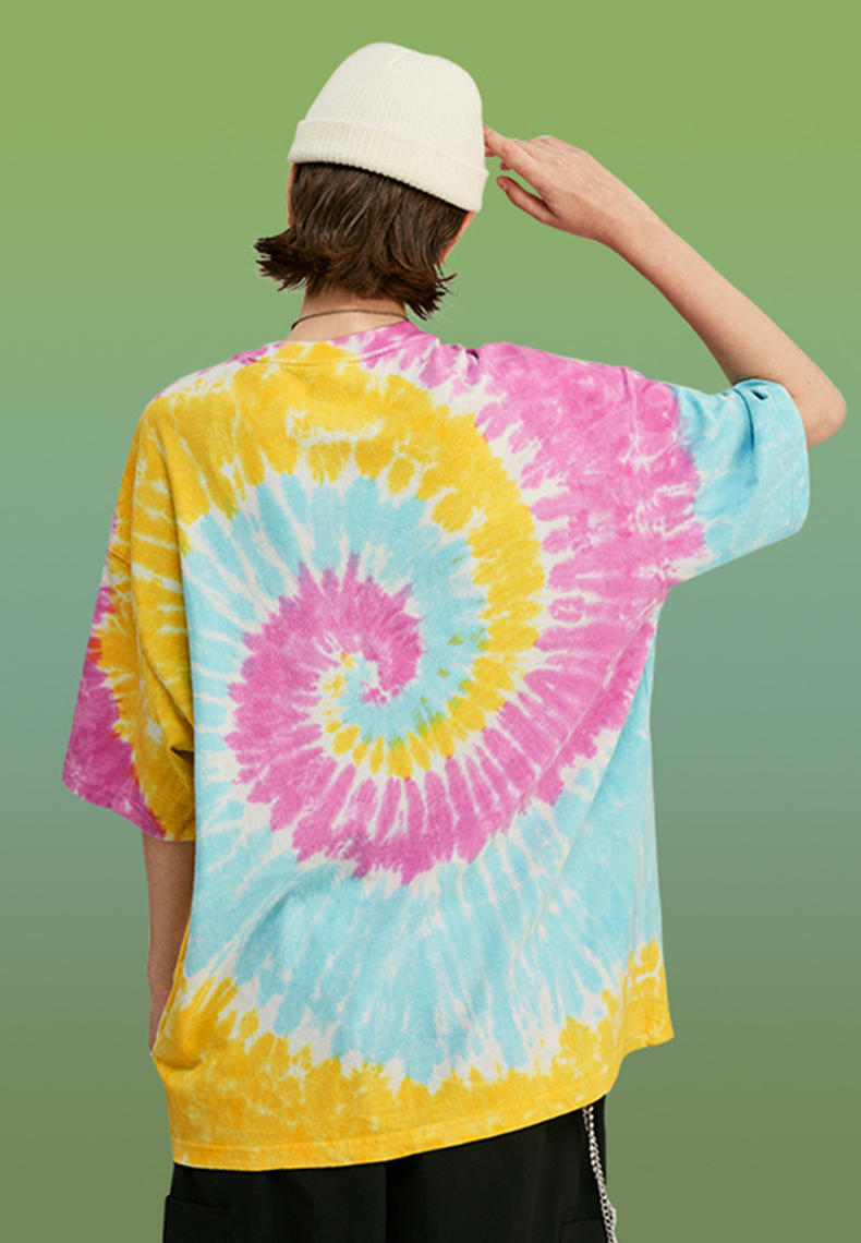 Street style spiral tie-dye loose short sleeve t-shirts off the