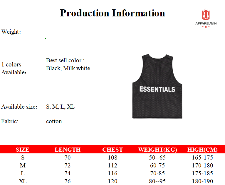 FEAR OF GOD FOG ESSENTIALS Mesh High Street Trend Sleeveless Vest