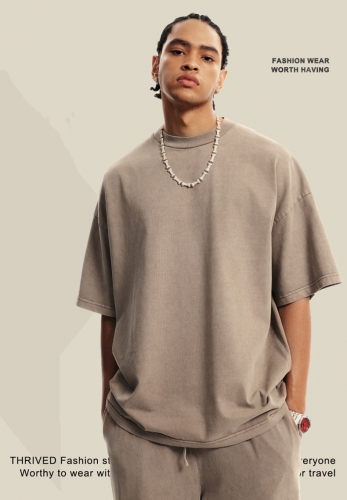  310G heavyweight solid color distressed washed T-shirt