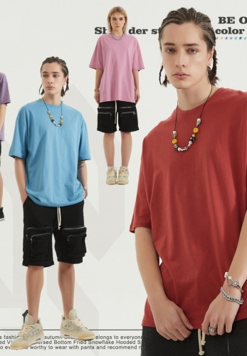 190GSolid color cotton blank loose short-sleeved T-shirt
