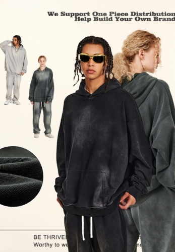 370GHeavy washed oversize loose hoodie