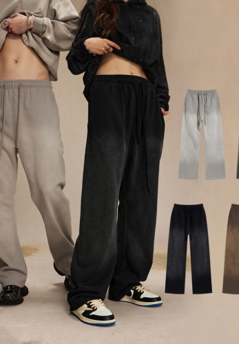 450G spray dyed distressed drawstring retro wash sweatpants