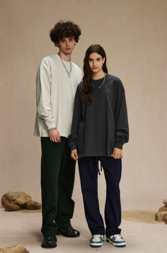 2024 autumn and winter new arrival heavy 385g long-sleeved T-shirt oversize trendy round neck long-sleeved top