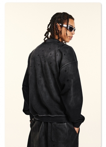 American high street heavyweight trendy brand off-shoulder inner layering shirt terry crew neck sweatshirt