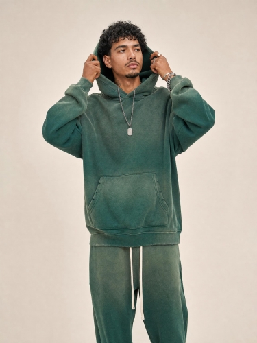 350G spray-dyed vintage fleece hoodie