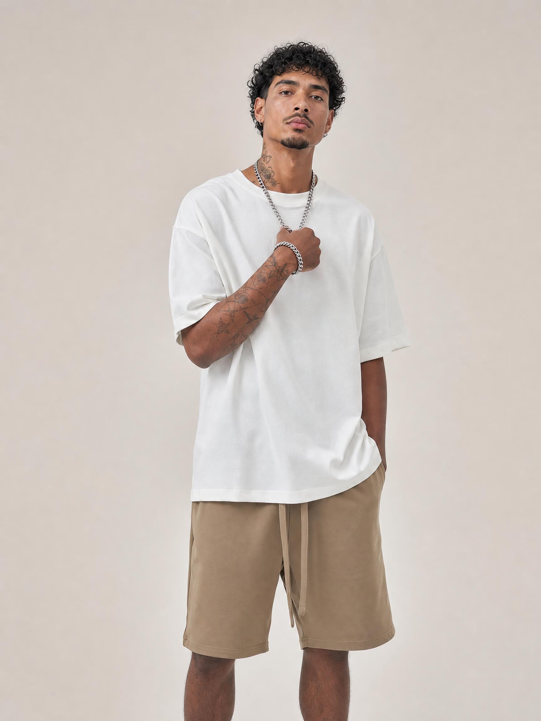 305G loose men's short-sleeved t-shirt FOG earth color cotton t-shirt