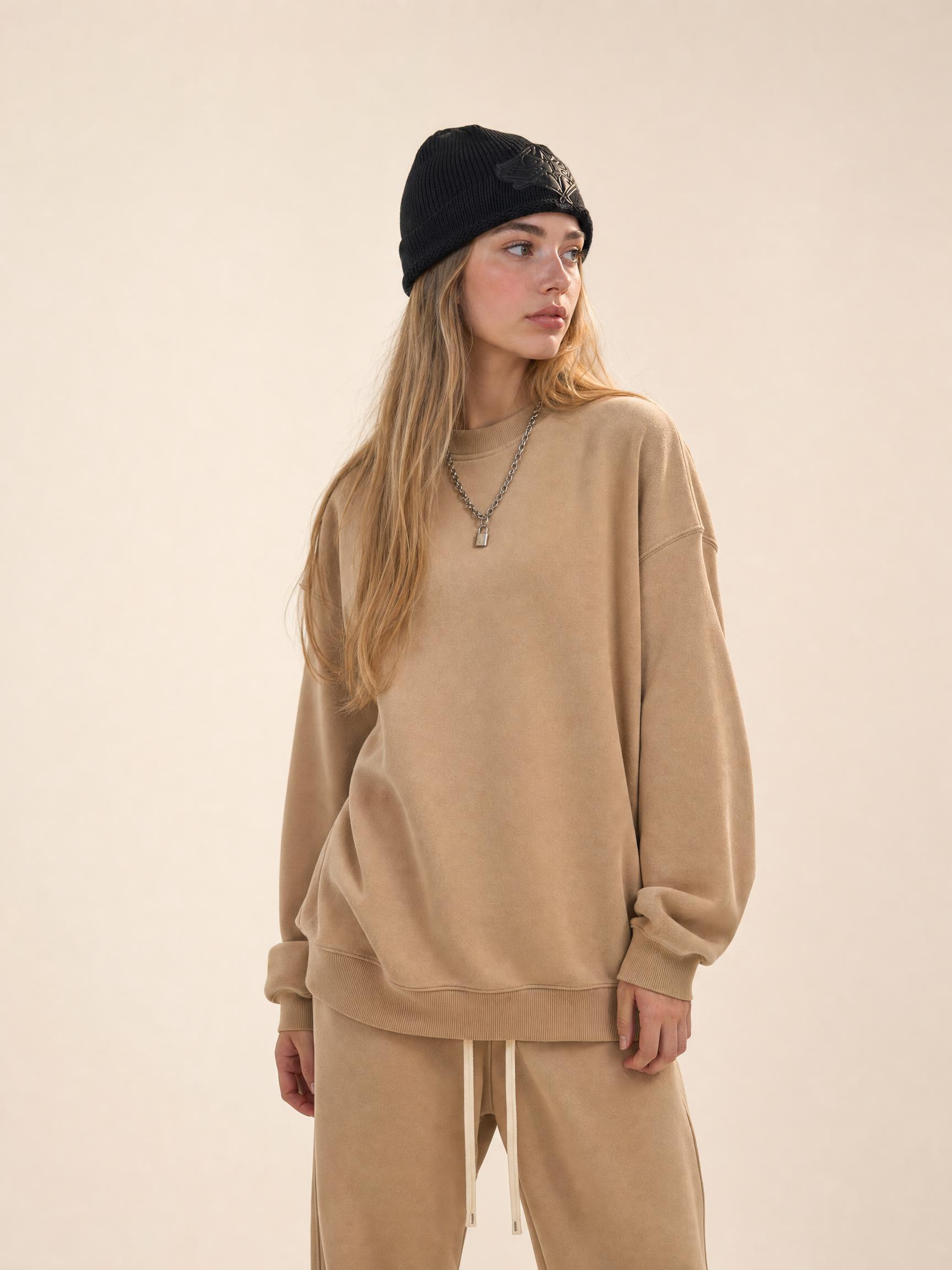 350G fleece loose round neck sweater