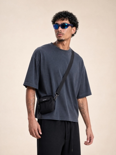 240G Men's Summer Loose Solid Color Drop Shoulder Casual Short Sleeve T-Shirt