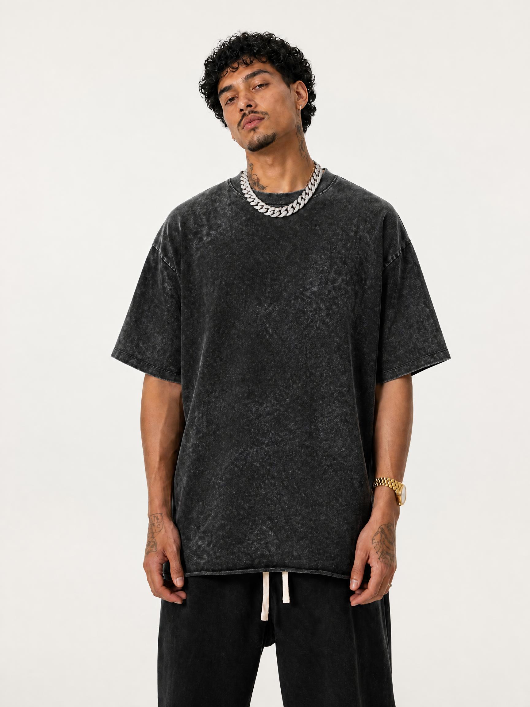 230G Washed vintage short-sleeved loose shoulder T-shirt