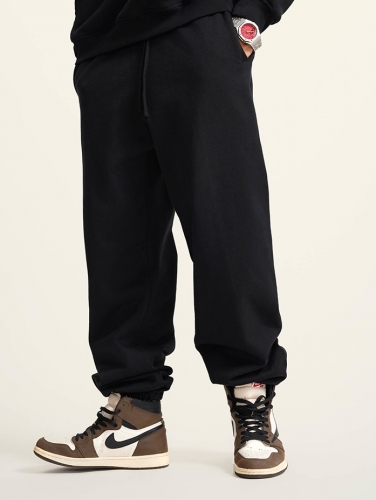 440G basic solid color terry trousers with bunched feet