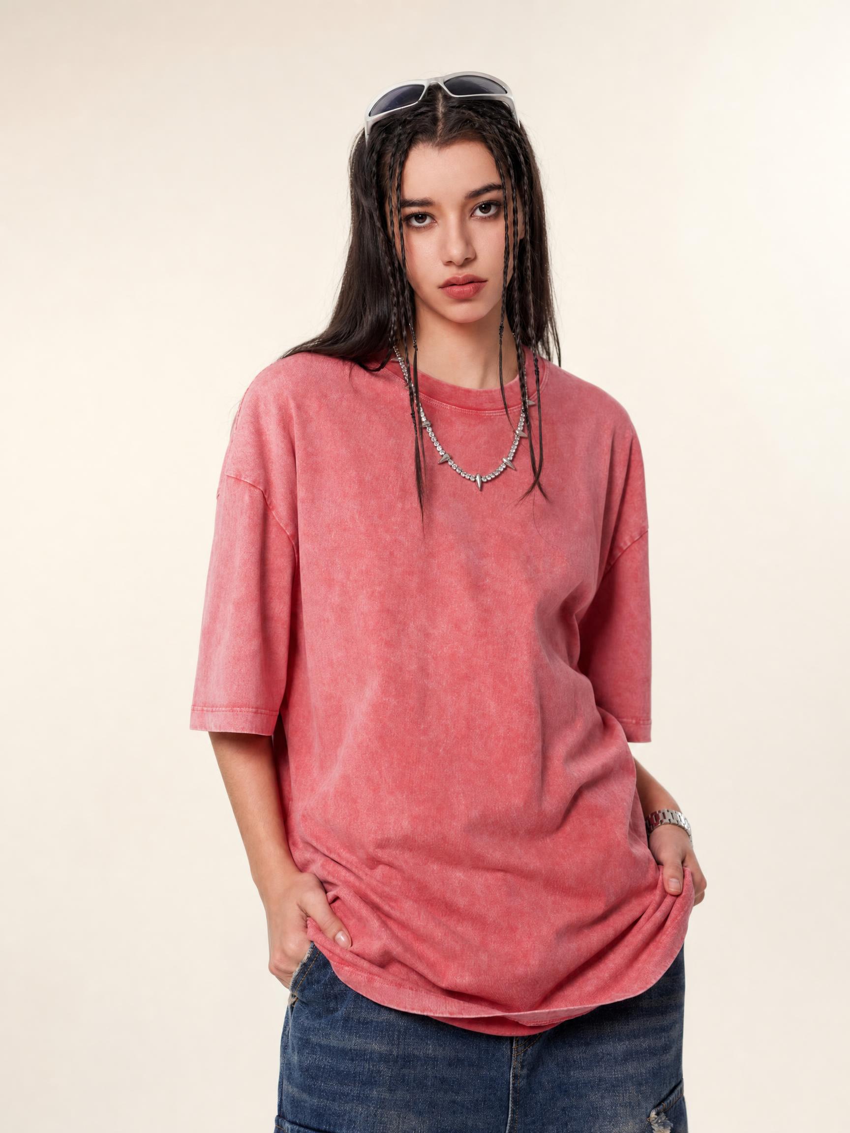 285G Heavy Industry Washed Batik Round Neck Short Sleeve Retro Heavy Tide Brand T-Shirt