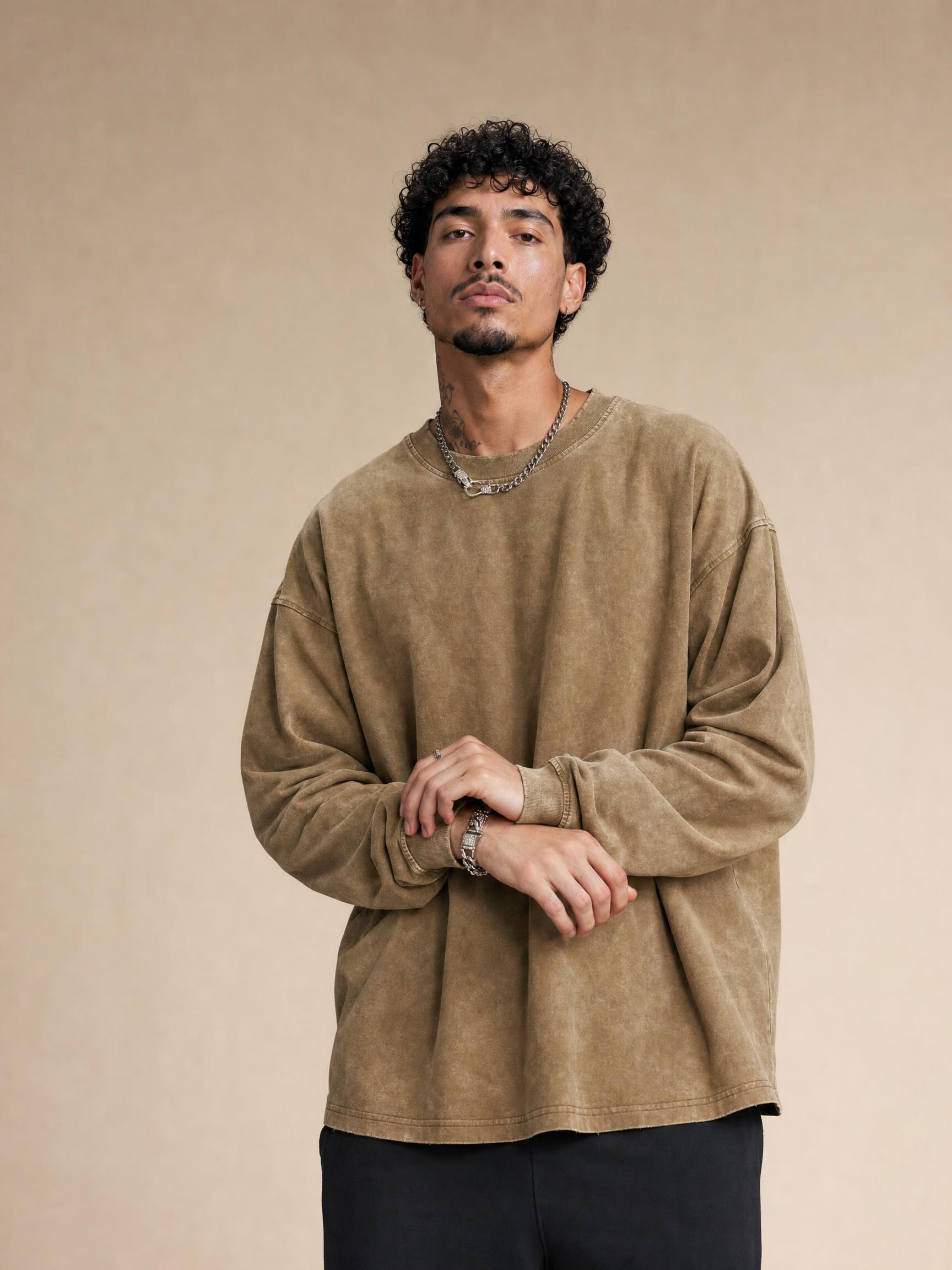 250G Batik Solid Blank Ribbed Sleeve T-Shirt