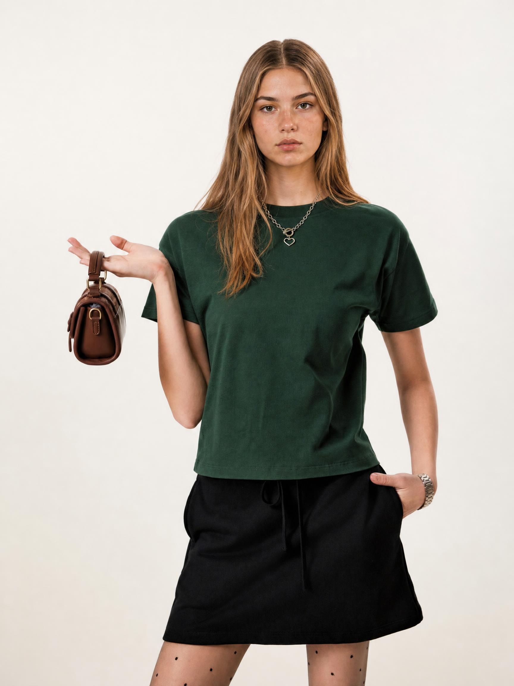 255G Women's Summer FOG Long Staple Cotton Crew Neck Slim Fit Regular Shoulder Casual Sports Short Sleeve T-shirt