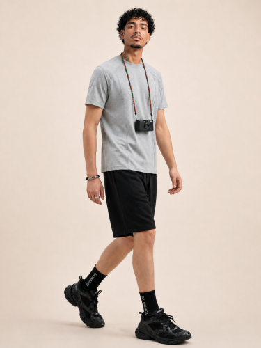 220G Men's Summer Cool Fabric Spliced Crew 220G Neck Sports T-shirt, Quick-drying Fitness Casual Short Sleeve Top