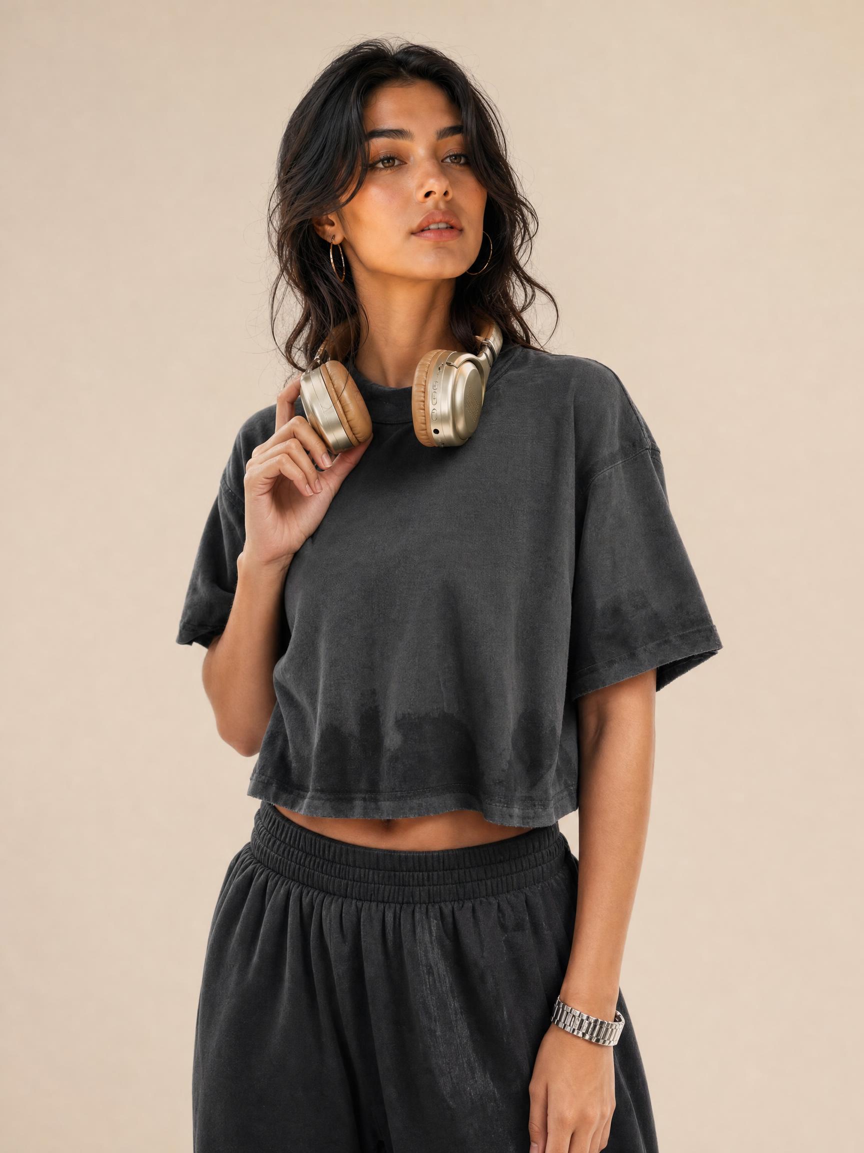 305G Mud-dyed Short Fitness Top for Women