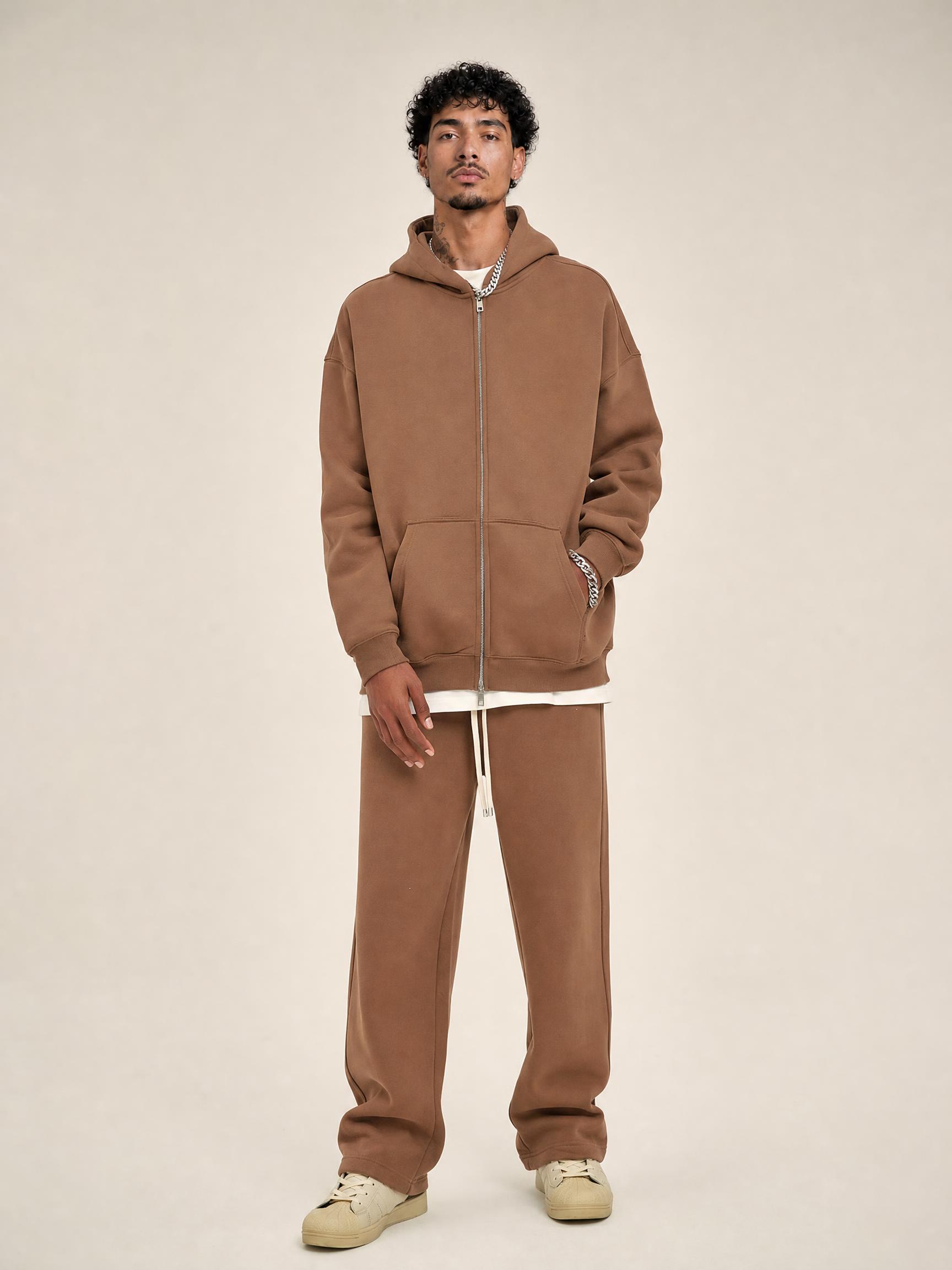 2024 autumn and winter new products plus velvet and thickened 350g American fashion brand zipper sweatshirt and pants set