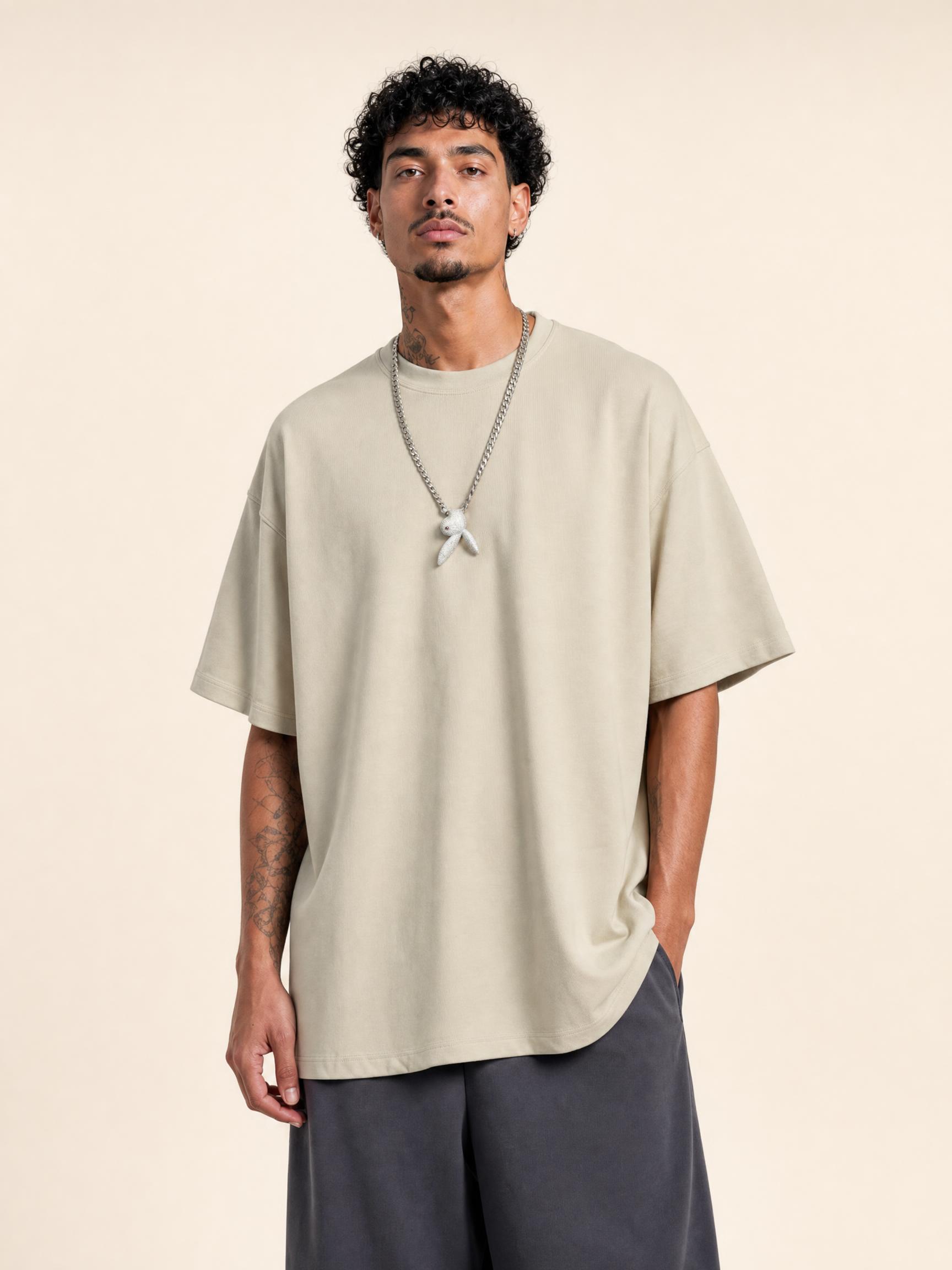 Heavy 345G basic solid color round neck oversize T-shirt