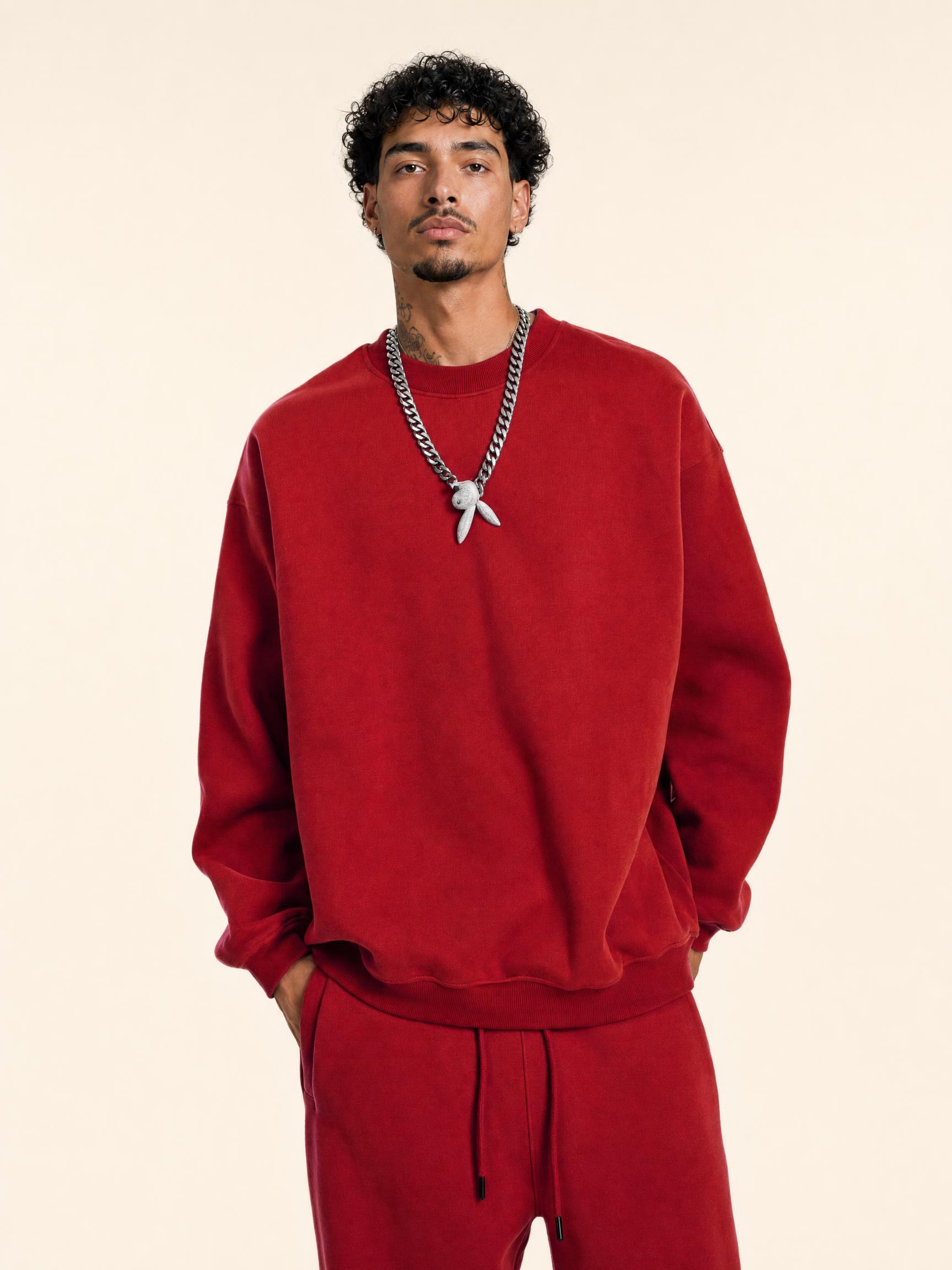345GLoose casual solid color fleece crewneck sweatshirt