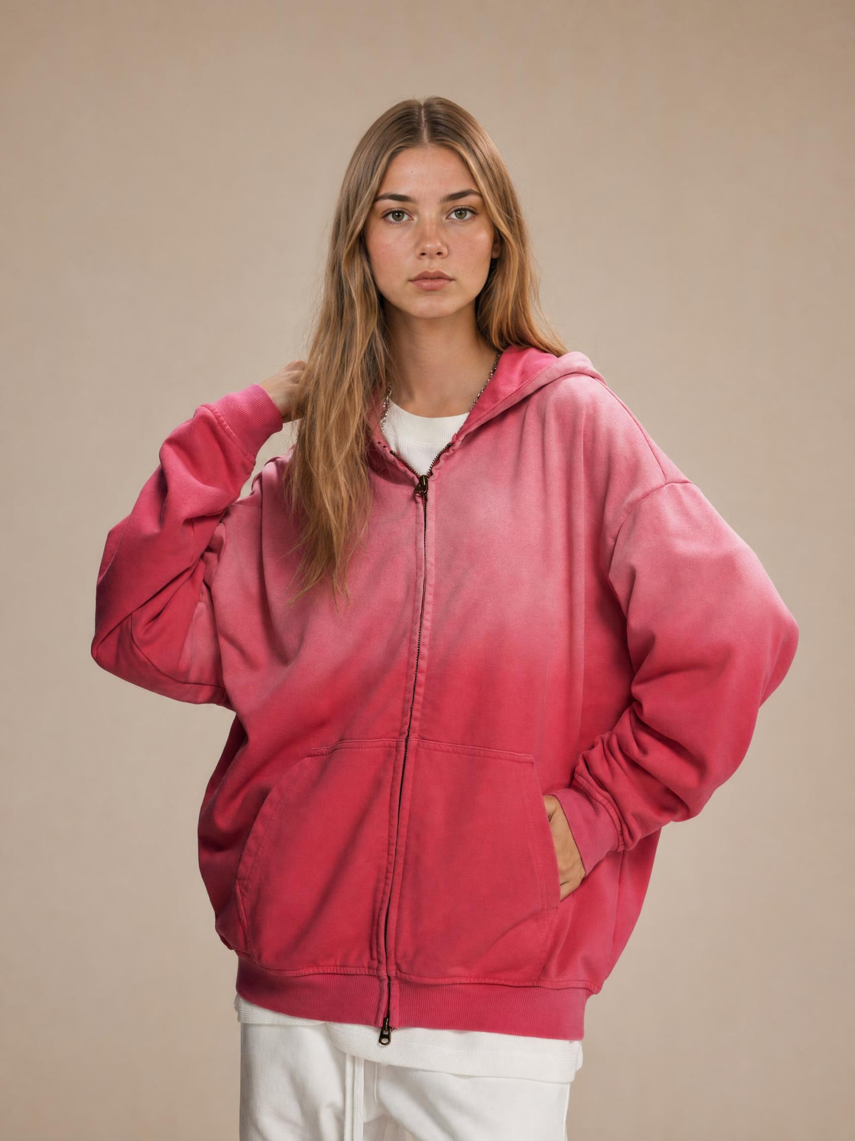 450GSpray-dyed distressed zipper wash vintage cardigan