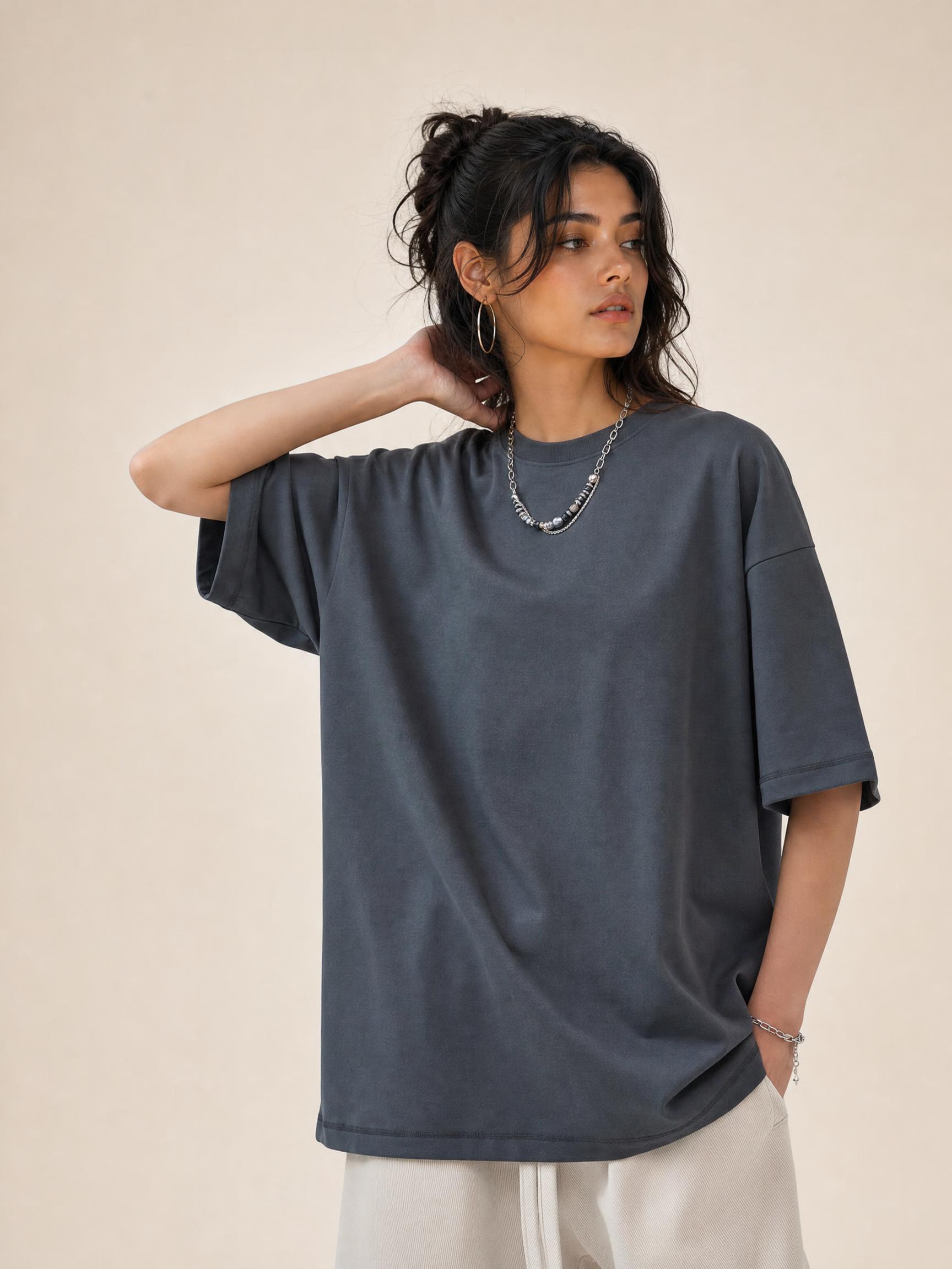 385G Solid Loose Popular T Shirt