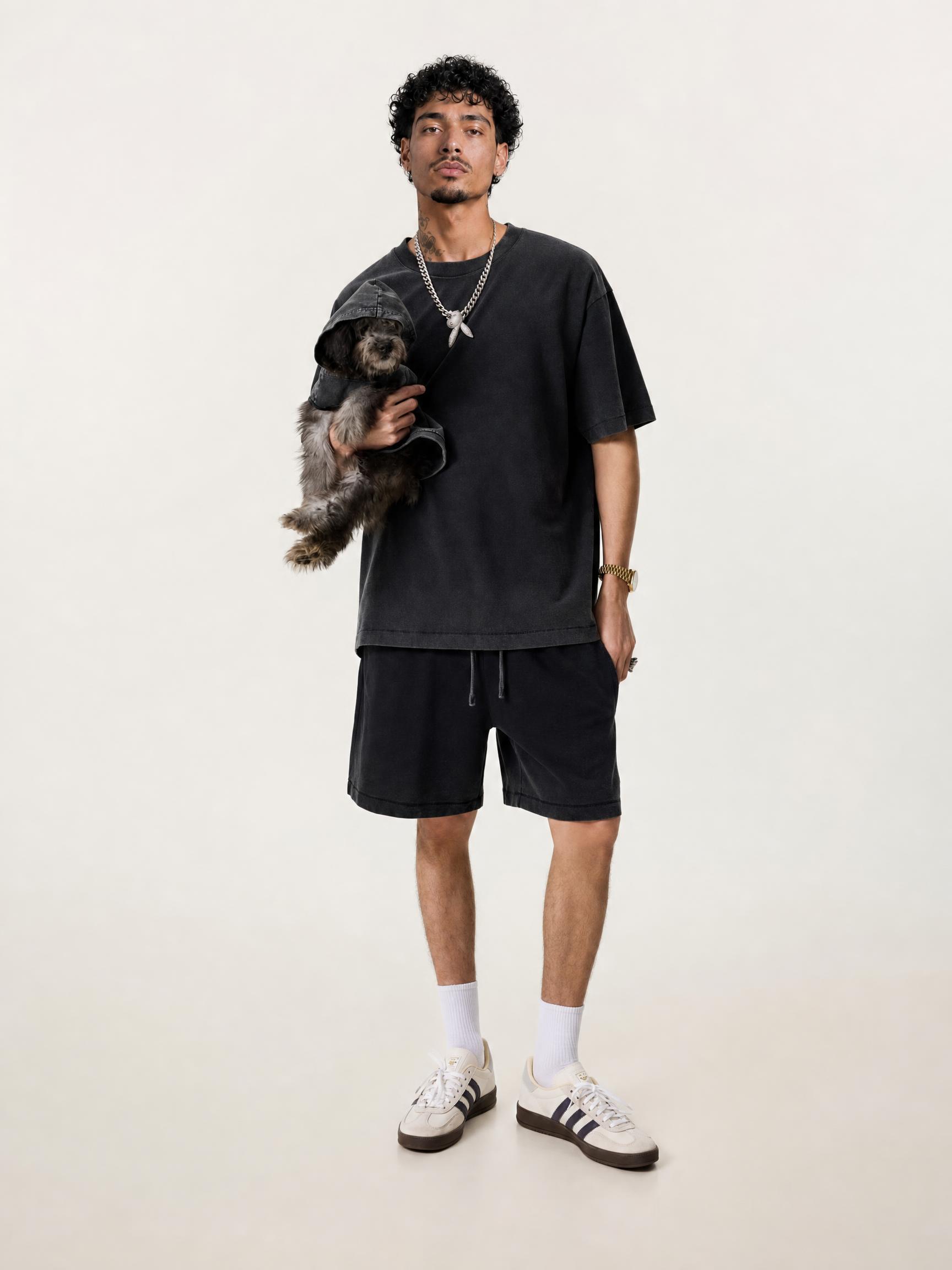 Vintage washed casual short-sleeved shorts suit