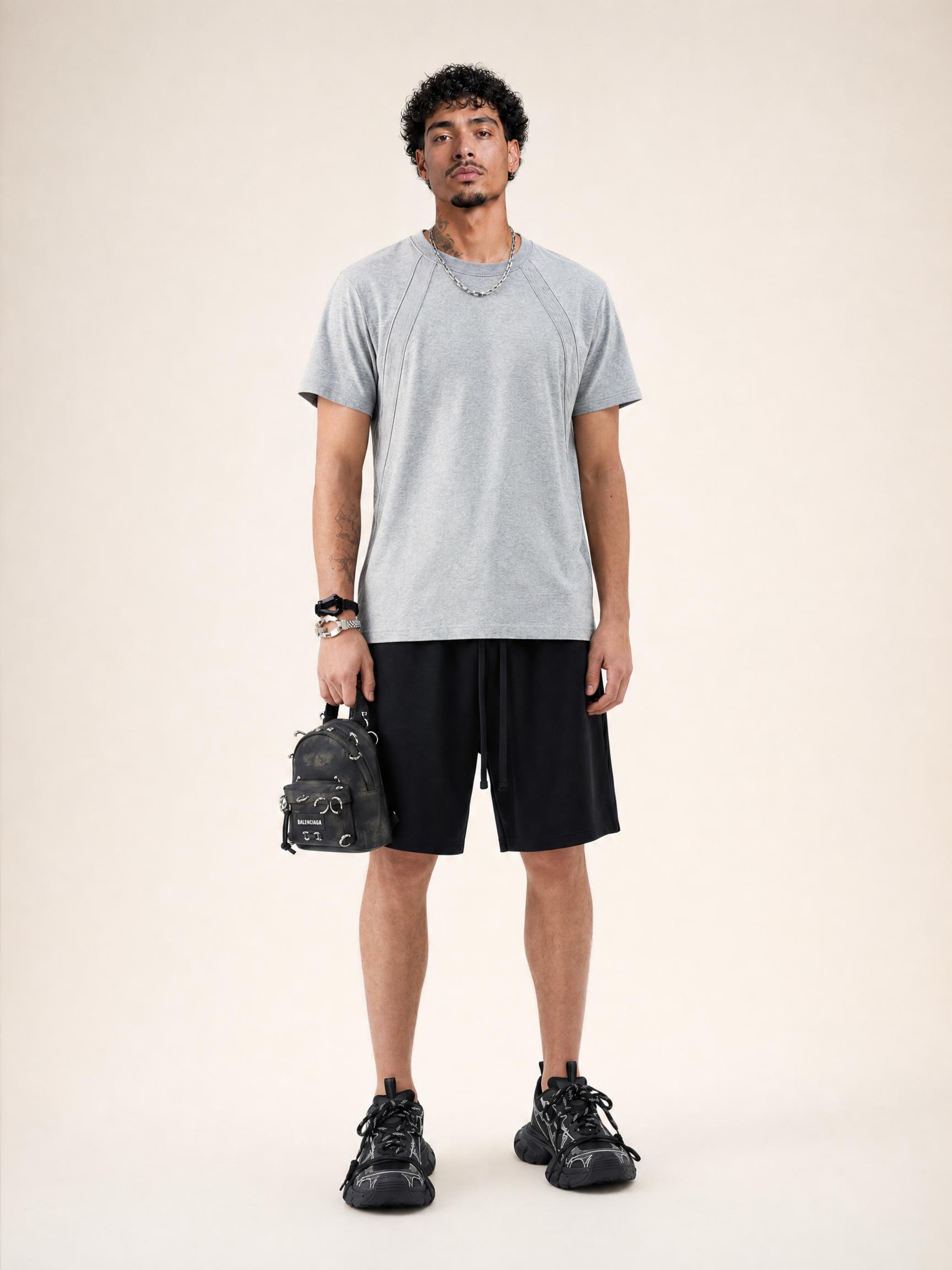 220G Men's New Summer Cool Feel Spliced Quick Dry Sports Short Sleeve T-Shirt Casual Versatile Top