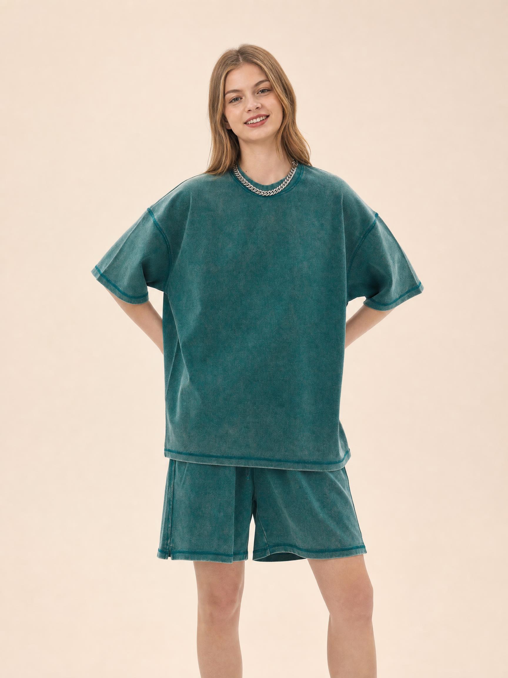400G PIQUÉ COTTON BATIK DISTRESSED WASH CREW NECK SHORT SLEEVE T-SHIRT