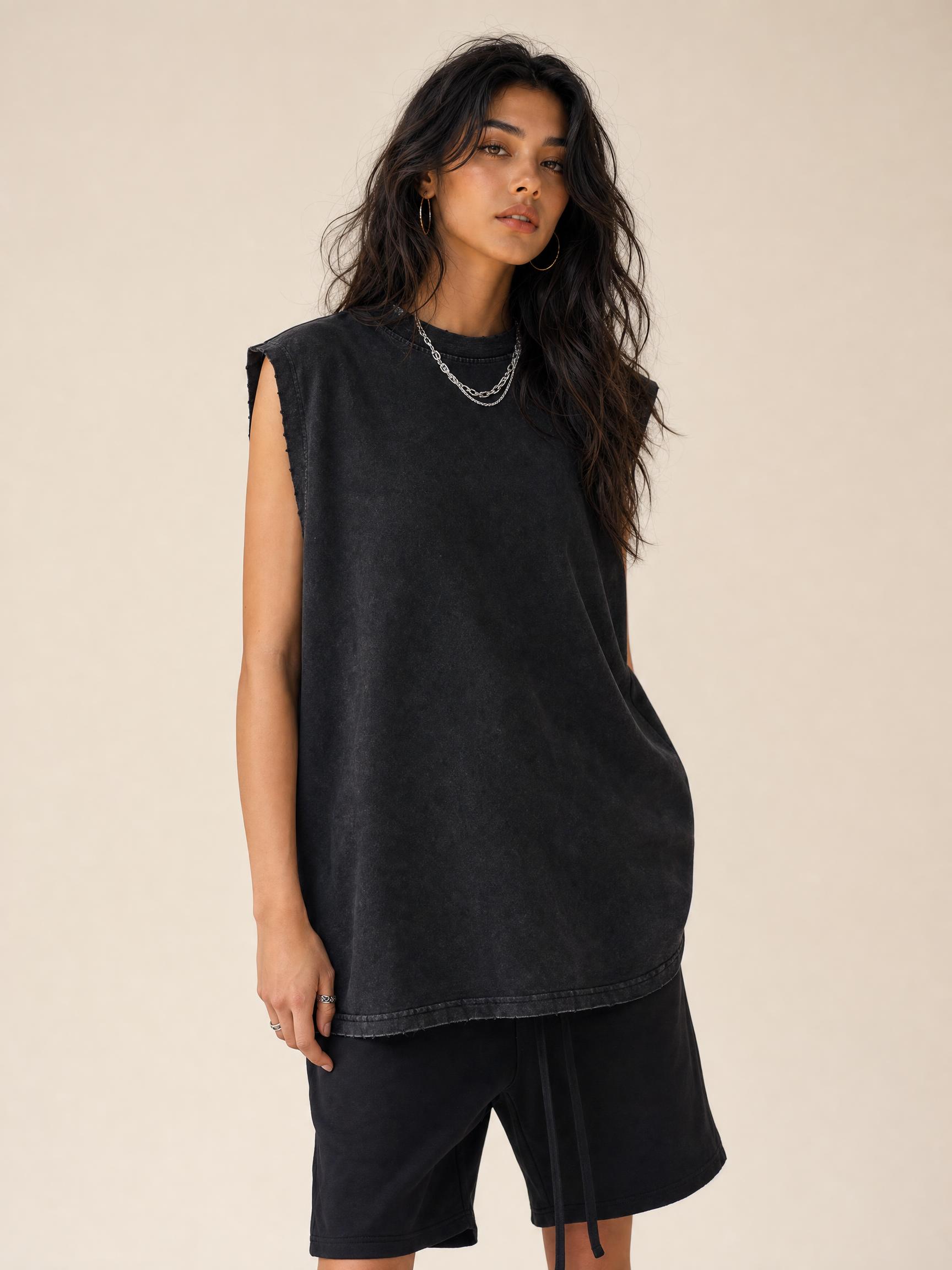 Vintage Wax Dyed Camisole Loose Fitting Vest